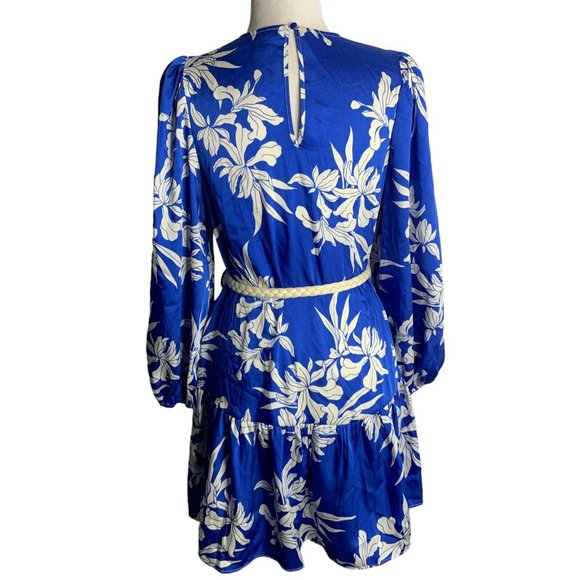 Alexis for Target Mini Dress S Blue White Floral Rope Belt Keyhole - Picture 4 of 6